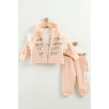Kız Bebek Baskılı Pamuk Sweatshirt, Pantolon ve Ceket 3'lü Takım (9-12-18 Ay)
