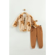 Kız Bebek Ayı Desen Peluş 3'lü Peluş Eşofman Takım (9-12-18 Ay)