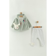Kız Bebek Kapüşonlu, Pantolon ve Peluş Mont 3’lü Takım (6-9-12 Ay)
