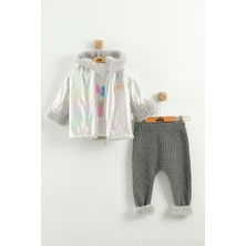 Kız Bebek Baskılı Sweatshirt, Pantolon ve Ceket 3'lü Takım (9-12-18 Ay)
