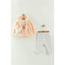 Kız Bebek Kapüşonlu, Pantolon ve Peluş Mont 3’lü Takım (6-9-12 Ay)