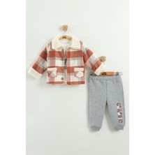 Erkek Bebek Sweatshirt, Pantolon ve Kareli Ceketli 3’lü Takım (9-12-18 Ay)