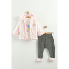 Kız Bebek Baskılı Sweatshirt, Pantolon ve Ceket 3'lü Takım (9-12-18 Ay)