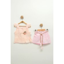 Kız Bebek Çiçek Detaylı Şortlu Takım (9-12-18 Ay)