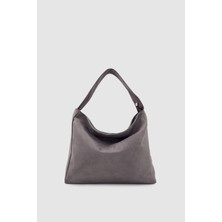 Anros Süet Kumaş Yumuşak Dokulu Büyük Boy El, Kol ve Omuz Çantası Gri