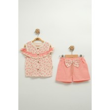 Kız Çocuk Çiçekli Bluz ve Fiyonklu Şort Takım (2-3-4-5 Yaş)