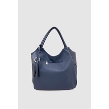 Satel Püskül ve Halka Detaylı Çok Bölmeli Büyük Boy Omuz, Kol, El ve Omuz Çantası Lacivert