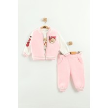 Kız Bebek Baskılı 3'lü Eşofman Takımı (Sweatshirt, Pantolon, Ceket ) (9-12-18 Ay)