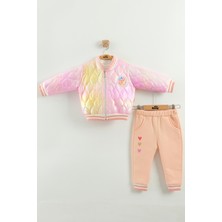 Kız Bebek Baskılı 3'lü Eşofman Takımı (Sweatshirt, Pantolon, Ceket) (9-12-18 Ay)