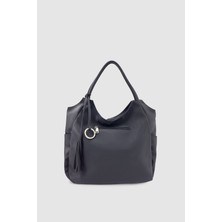 Satel Püskül ve Halka Detaylı Çok Bölmeli Büyük Boy Omuz, Kol, El ve Omuz Çantası Siyah