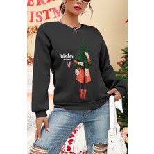 Kadın Uzun Kollu Bisiklet Yaka Desenli Viskon Iki Iplik Bluz