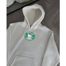 Üç Iplik Penye Uzun Kol Kapşonlu Sweatshirt - Beyaz