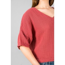 Müslin Kadın V Yaka Kısa Kol Bluz