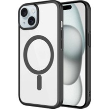 Apple iPhone 15 Kılıf Wireless Şarj Özellikli Sert Pc Tkdw Mat Riksos Magsafe Kapak-Siyah