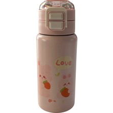 Desenli Çift Pipetli Çelik Termos Matara Pembe 500ML, Sağlıklı ve Şık Içecek Kabı