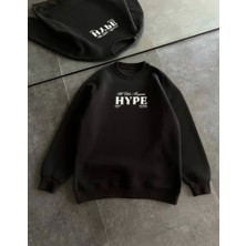 Üç Iplik Bisiklet Yaka Baskılı Sweatshirt - Siyah