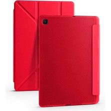 Galaxy Tab A7 10.4 T500 2020 Kılıf  Uyumlu Tkdw Tri Folding Kalem Bölmeli Standlı Kılıf-Kırmızı