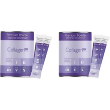  2 Kutu Powder Collagen 300G, 5 Tip Toz Kolajen 10.000MG x 30 Şase & Multivitamin Çilek Aromalı