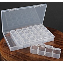 28 Bölmeli Boncuk Kutusu, Kilit Kapaklı, Beyaz, 10.5X17X2.5 cm