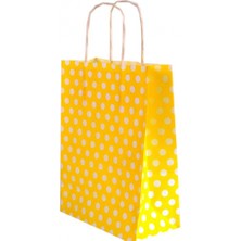 25*31*12 Sarı Puantiyeli Saplı Kağıt Çanta 24 Adet