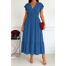 Equri Kadın Kısa Kelebek Kollu Kruvaze Yakalı Beli Lastikli Aerobin Elbise