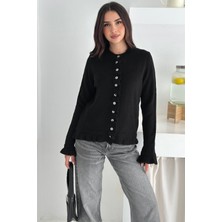 Kadın Kalın Tiftik Hırka – Fırfır Kollu & Yumuşak Dokulu