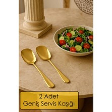 Pratik 2 Adet Paslanmaz Gold Çelik Lüx Servis Salata Kaşığı Spatula Çelik Yemek Servis Kaşığı 21CM