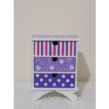 Mor Ahşap Çekmeceli Dekoratif Takı Kutusu 12,5X15X20 cm