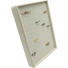 Bej Süet Kumaş Ayaklı 70'li Yüzük ve Küpe Düzenleyici