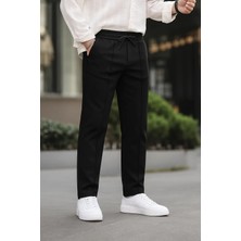 Erkek Bel Lastikli Esnek Bol Paça Siyah Pantolon