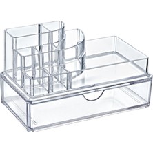 Şeffaf Çekmeceli Kozmetik Düzenleyici, Ruj ve Fırça Bölmeli Makyaj Kutusu