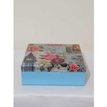Mavi Ahşap Desenli Takı ve Aksesuar Kutusu 20X20X7,5 cm