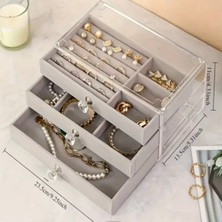 3 Katmanlı Akrilik Kadife Takı Kutusu Gri Organizer, Şık ve Fonksiyonel Depolama