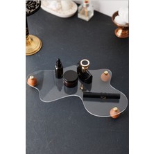 Ahşap Top Ayaklı Şeffaf Düzenleyici, Altın Düğmeli, Şık ve Pratik Organizer