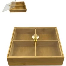 Bambu Kare Sunum Tepsisi, Akrilik Kapaklı, 4 Bölmeli, Şık ve Kullanışlı Tasarım