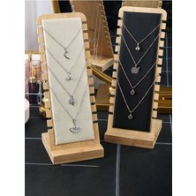 Şık Ahşap Takı Düzenleyici, Kolye ve Bileklik Standı, Siyah-Krem Renkli