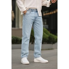Erkek Jeans Bol Paça Buz Mavi Baggy Kot Pantolon