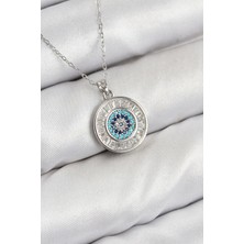 Pirinç Zirkon Taşlı Su Yolu Nazar Model Gümüş Renk Kadın Kolye