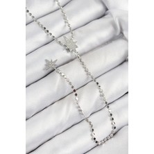 Pirinç Zirkon Taşlı Ezme Zincirli Kutup Yıldızı Model Gümüş Renk Y Kolye