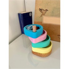 Renkli Çok Katlı Ahşap Masaüstü Organizer ve Saklama Kutusu, El Yapımı