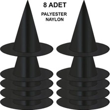 8 Adet Siyah Cadı Şapkası – Yetişkin &amp; Çocuk Kostüm Aksesuarı