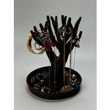 Şık Ağaç Takı Düzenleyici, Yüzük, Küpe, Kolye Askılığı, Siyah Plastik