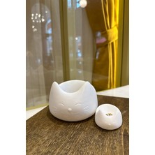 Beyaz Kedi Temalı Takı ve Anahtarlık Organizer Seti, Yüzük ve Kase ile Şık Tasarım