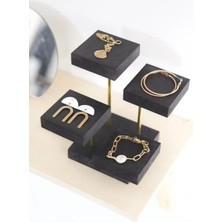 Şık Siyah Takı Düzenleyici, Küpe, Bileklik ve Halhal Saklama Standı