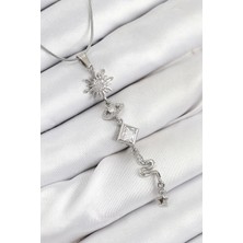 316L Çelik Zirkon Taşlı Güneş ve Ay Enerji Model Gümüş Renk Kadın Kolye