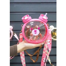 Sevimli Ayıcıklı Çift Kapaklı Pipetli Çocuk Suluk, Okul Için Boyun Askılı, Kahverengi