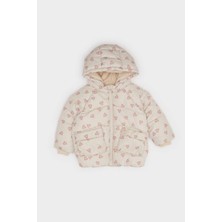 DeFacto Kız Bebek Rüzgar Geçirmez Su Geçirmez Kapüşonlu Desenli Fermuarlı Şişme Mont E7960A525AU