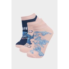 DeFacto Disney Lilo & Stitch 3'lü Pamuklu Patik Çorap Kız Çocuk F1331A8NS