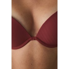 Bordo Balenli Ayarlanabilir Askılı Push Up Sütyen