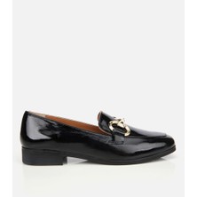 Hotiç Kadın Rugan Deri Siyah Tokalı Klasik Loafer
